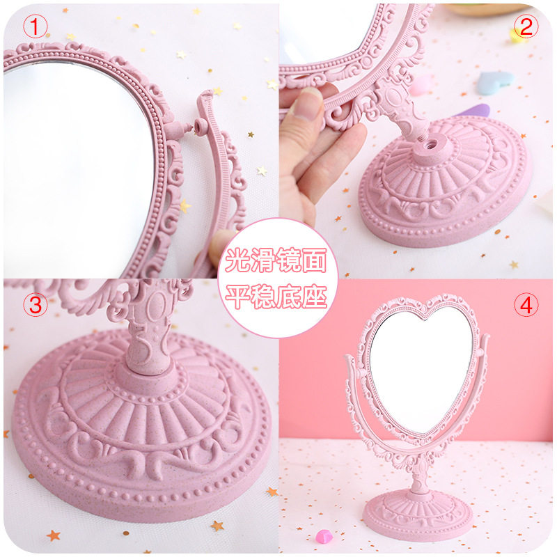 GIRLY HEART 유럽 복고풍 스타일 양면 화장 거울 귀여운 GIRLY HEART 공주 거울 기숙사 침실 데스크탑 하트 모양