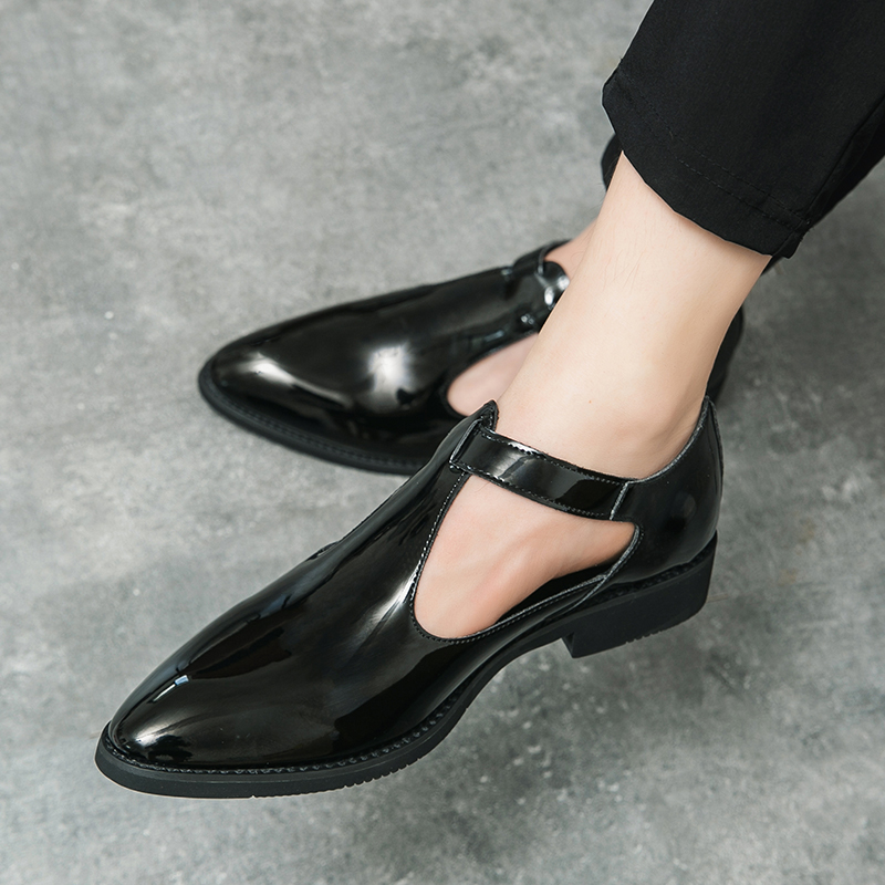 2024夏季男士透气凉拖鞋皮凉鞋尖头休闲潮鞋商务镂空发型师皮鞋