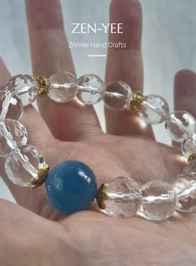 天然水晶手链白水晶海蓝宝手串