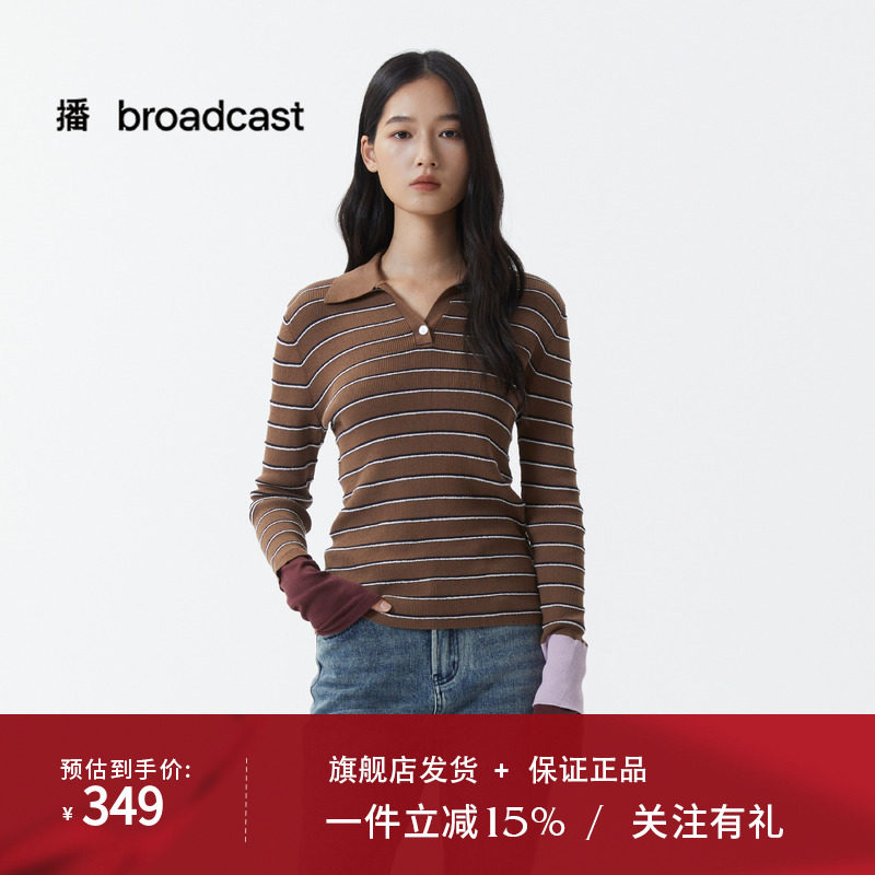 播条纹休闲polo领针织衫女25秋季新款气质拼接毛衣DDS4SD5187