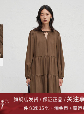 播早秋新款灯笼袖法式连衣裙女度假风宽松长袖蛋糕裙DDR3LD5014