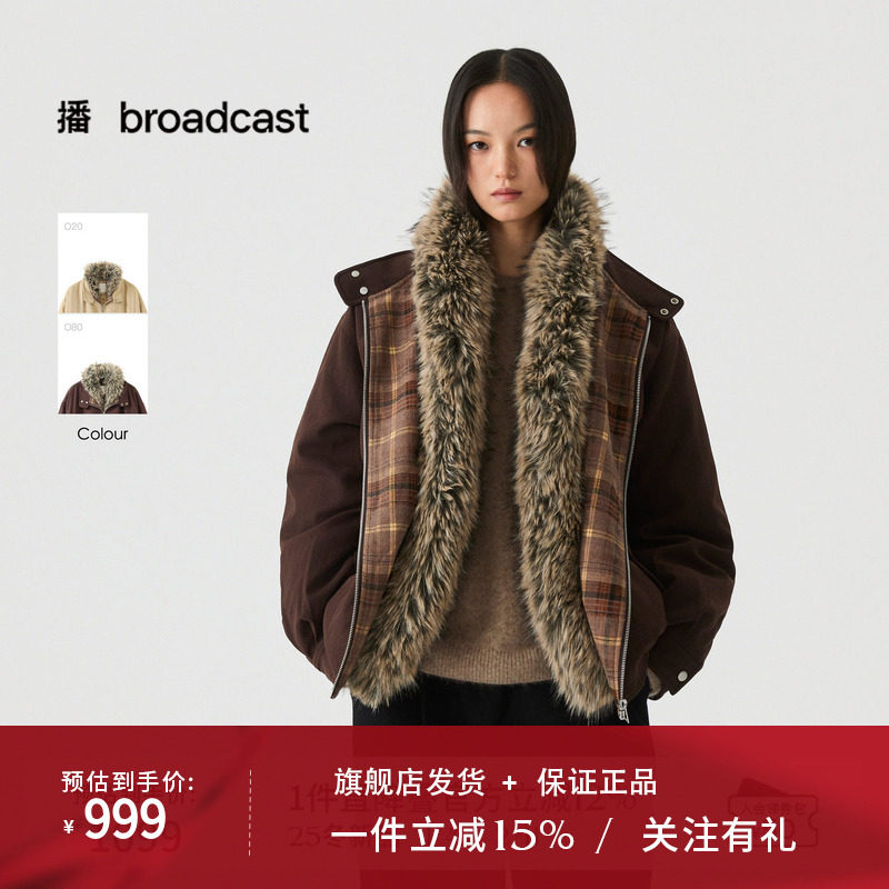 播复古可拆卸毛领宽松短款工装夹克羽绒服女冬季DDS4RD5264
