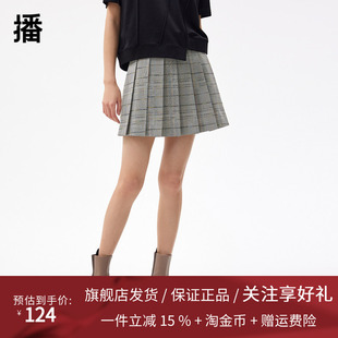 播半裙2023秋商场同款彩格纹灵动压褶短打迷你裙女BDQ3BD0234