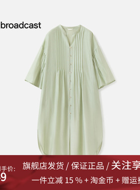 播商场同款宽松绿色短袖连衣裙女25秋新款飘逸气质半裙DDS3LD5015