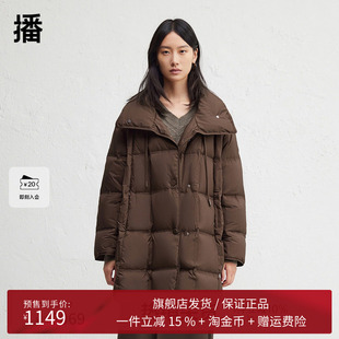 播商场同款保暖中长款高领方格绗缝24冬新款羽绒服女BDR4RD4122