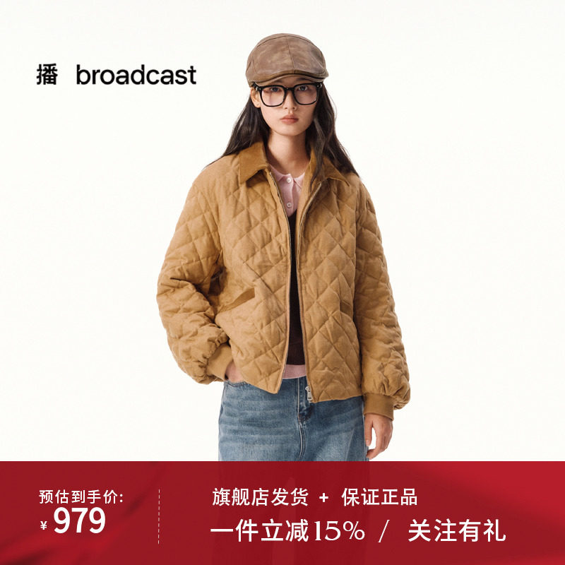 播复古菱形格短款羽绒服女25秋冬新款翻领宽松外套DDS4RD5279