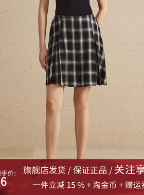 播格纹半身裙女2024春夏新款小个子学院风高腰a字裙DDR2BD5707