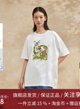播迪士尼小鹿斑比系列T恤女夏季新款宽松时髦印花短袖DDR2YD5773