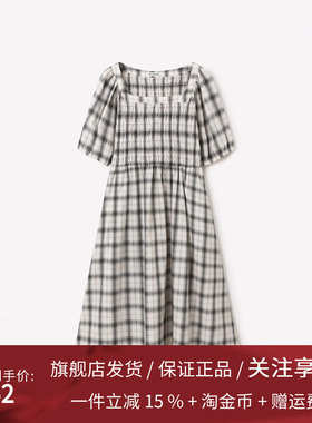 播2023夏季新款气质方领复古泡泡袖连衣裙女DDQ3LD5051