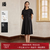 播褶皱设计感连衣裙女2024夏新款 小个子圆领a字短裙DDR2LD5615