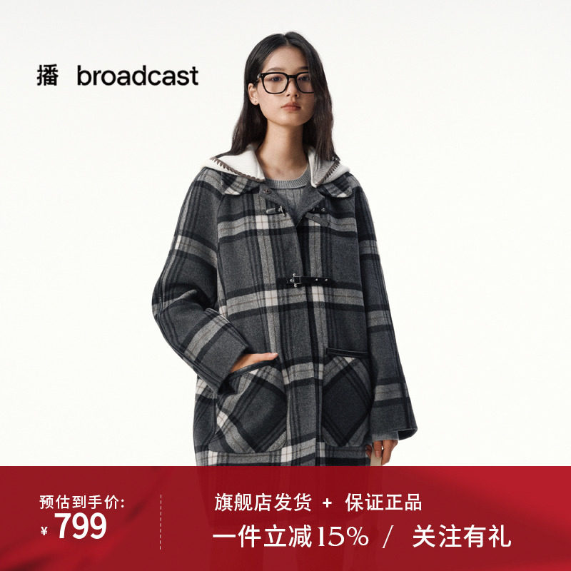 播复古松弛宽松中长款格子羊毛呢外套女25冬新款呢大衣DDS4AD5136