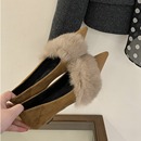 女尖头性感浅口名媛风裙子兔毛加绒保暖单鞋 2025法式 毛毛低跟鞋