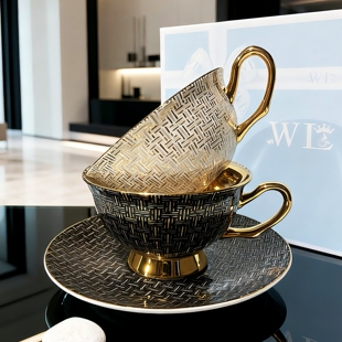 高档金格咖啡杯碟欧式骨瓷茶具套装奢华陶瓷下午茶具茶杯家用水杯