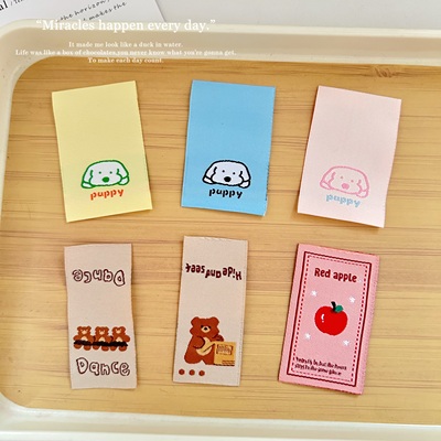卡通可爱韩系长条布标手工装饰diy布贴包包服装娃衣帽子织唛商标