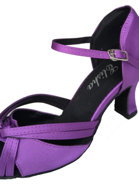 紫色缎女拉丁舞鞋 成人学生跳舞鞋 国标伦巴摩登表演专业大码定制