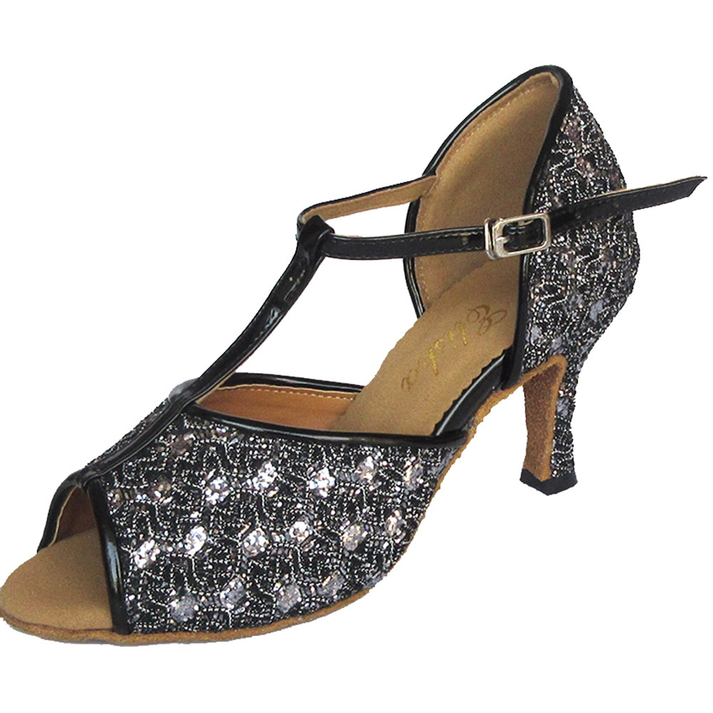 大码定制拉丁舞鞋 成人学生国标上课表演 交谊摩登室内 软底黑色