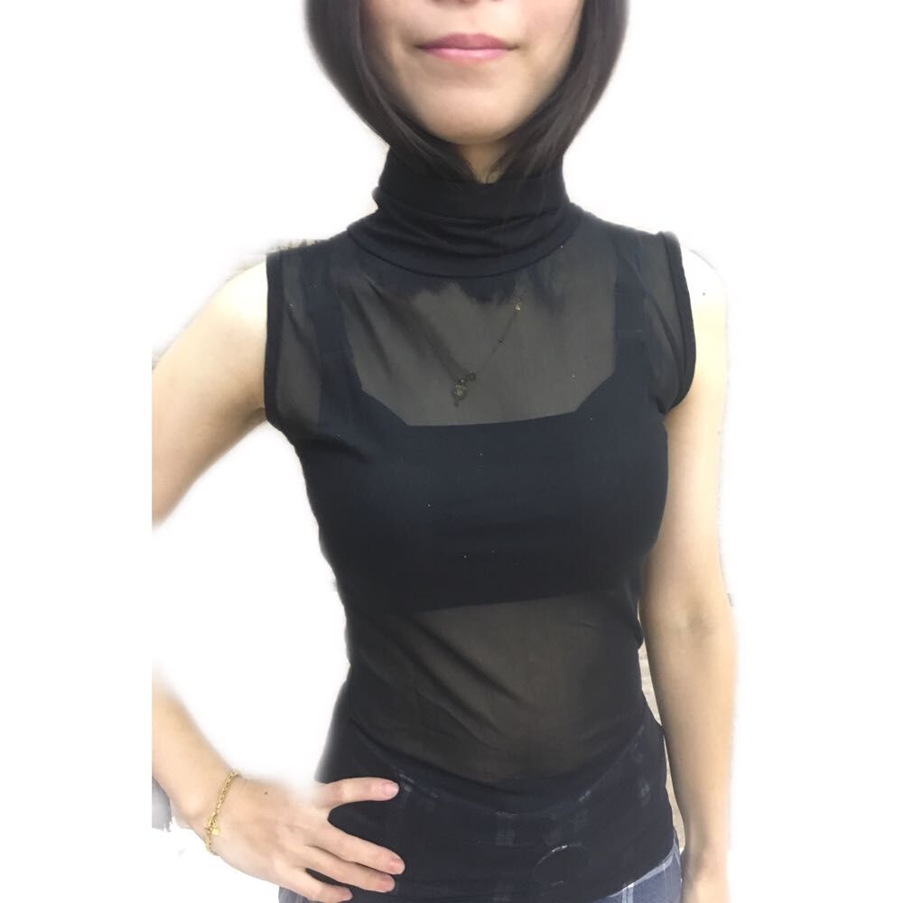 包邮新款韩版透视网纱蕾丝打底衫无袖女装高领小背心内搭镂空上衣