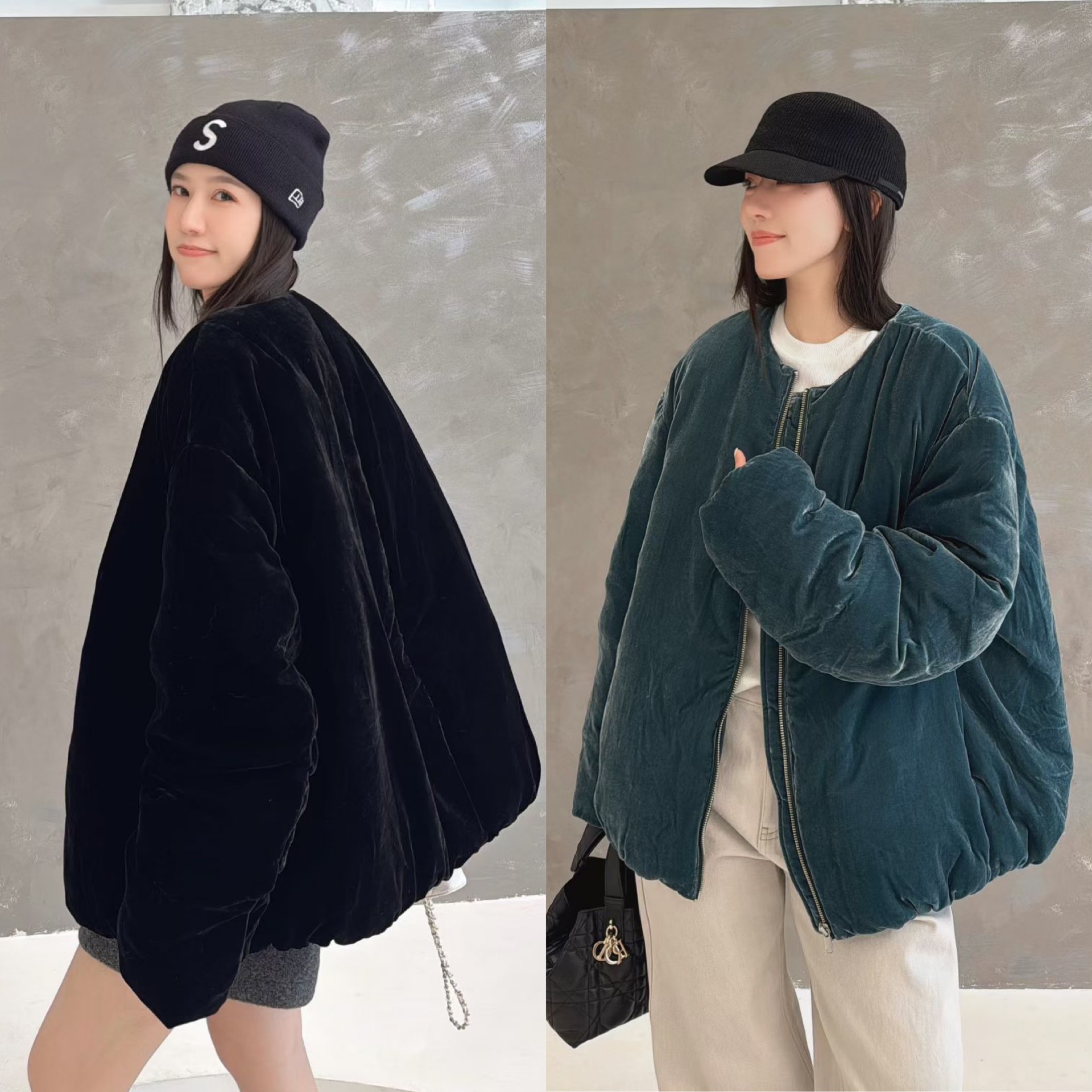 欧洲站2025冬季欧货圆领拉链净版轻奢高级感复古金丝绒羽绒外套潮