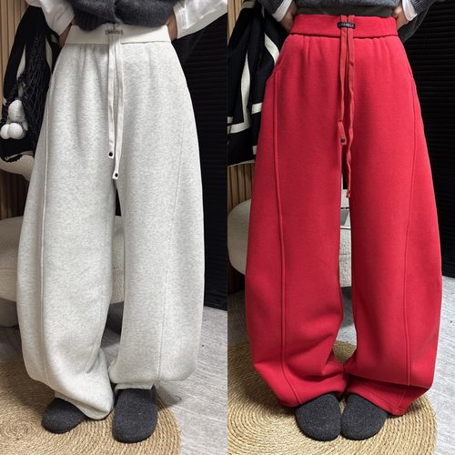 弛感压线加厚加绒休闲裤长裤女