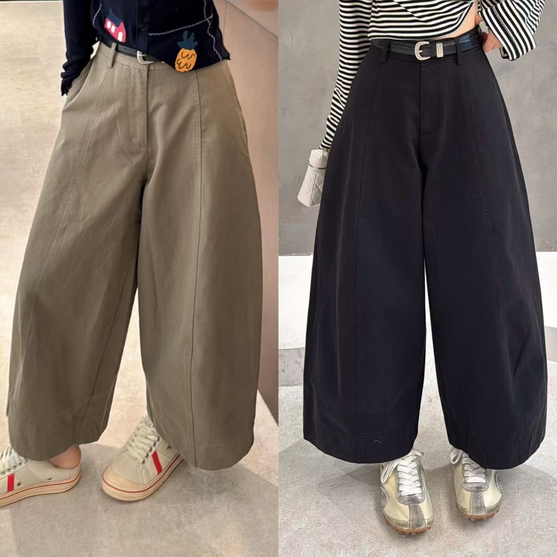 欧洲站2025秋季高腰配腰带前压线九分裤百搭气球裤洋气欧货休闲裤