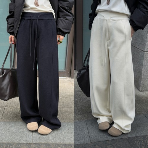 欧洲站2025冬季韩版时尚高腰抽绳直筒净版休闲裤侧压线加绒长裤女