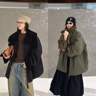 休闲工装 欧货毛毛大翻领落肩A字版 派克服外套 新款 欧洲站2025冬季