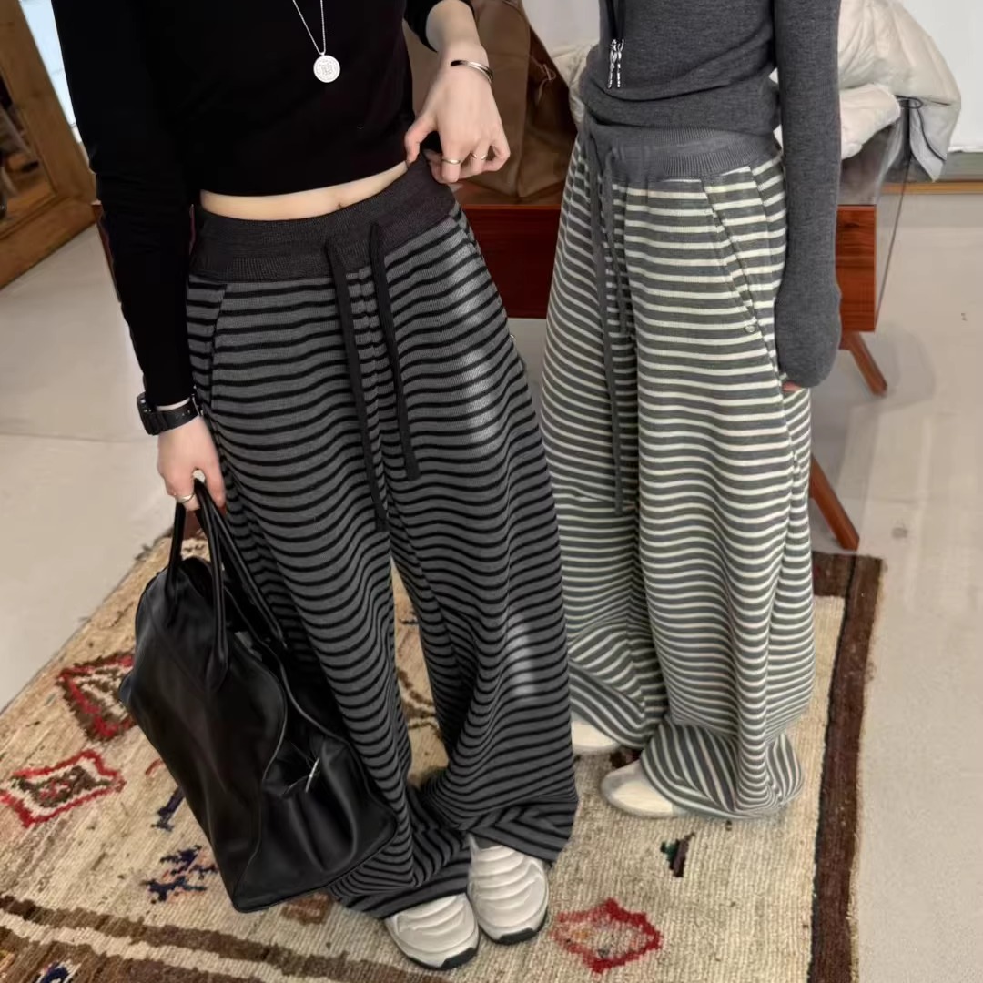 纹撞色一体绒保暖休闲长裤