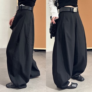 女 长裤 欧洲站2025秋冬高腰配腰带侧边拼接口袋压线调性百搭西装 裤