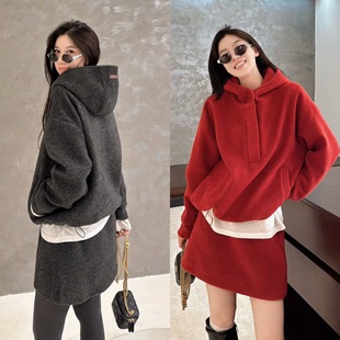 短裙套装 摇粒绒A字版 女 韩系百搭连帽纽扣加厚薄款 欧洲站2025冬季