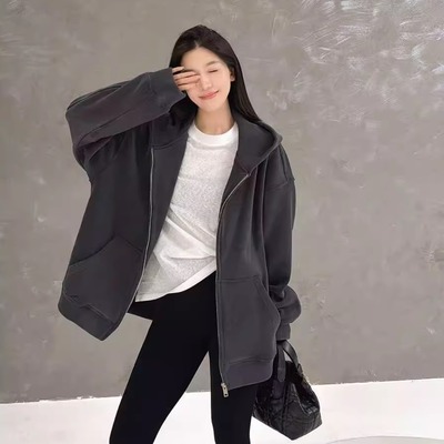 港味口袋颗粒绒欧货大版卫衣外套