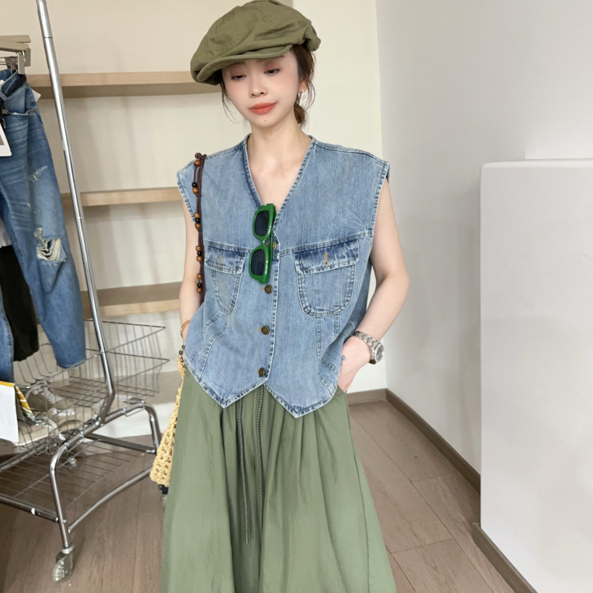 復古做舊工裝牛仔馬甲坎肩