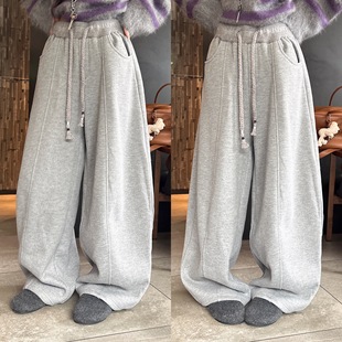 欧洲站2025秋冬加厚高腰收腹复古抽绳前压线拉绒垂感休闲裤 女 长裤