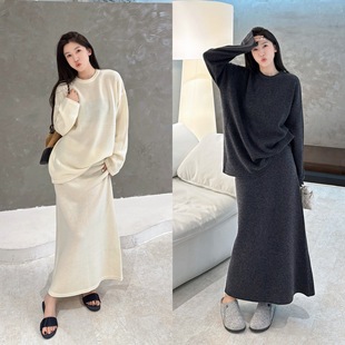 纯色羊毛针织衫 欧货圆领氛围感净版 两件套套裙 新款 欧洲站2025秋季