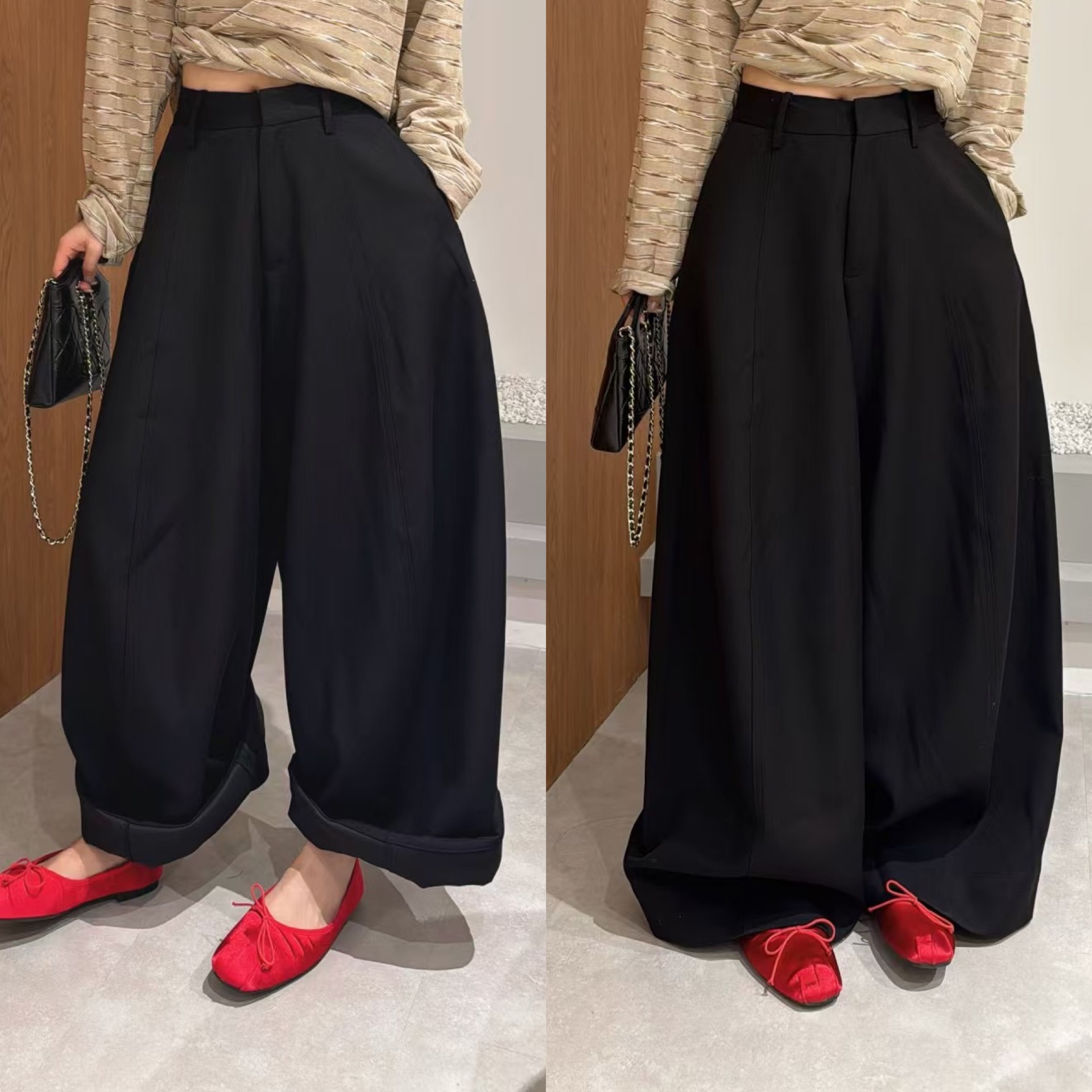 欧洲站2025春季欧货高腰净版慵懒风卷边调性廓版休闲裤洋气九分裤