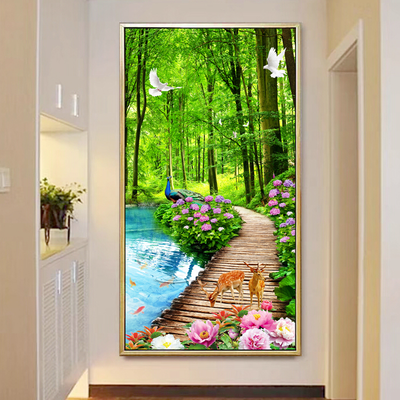 自粘壁画竹林风景墙贴画客厅走廊过道玄关竖版现代装饰画图片