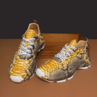 正宗进口蛇皮休闲运动鞋男士全包底老爹鞋回弹内增高潮款男皮鞋