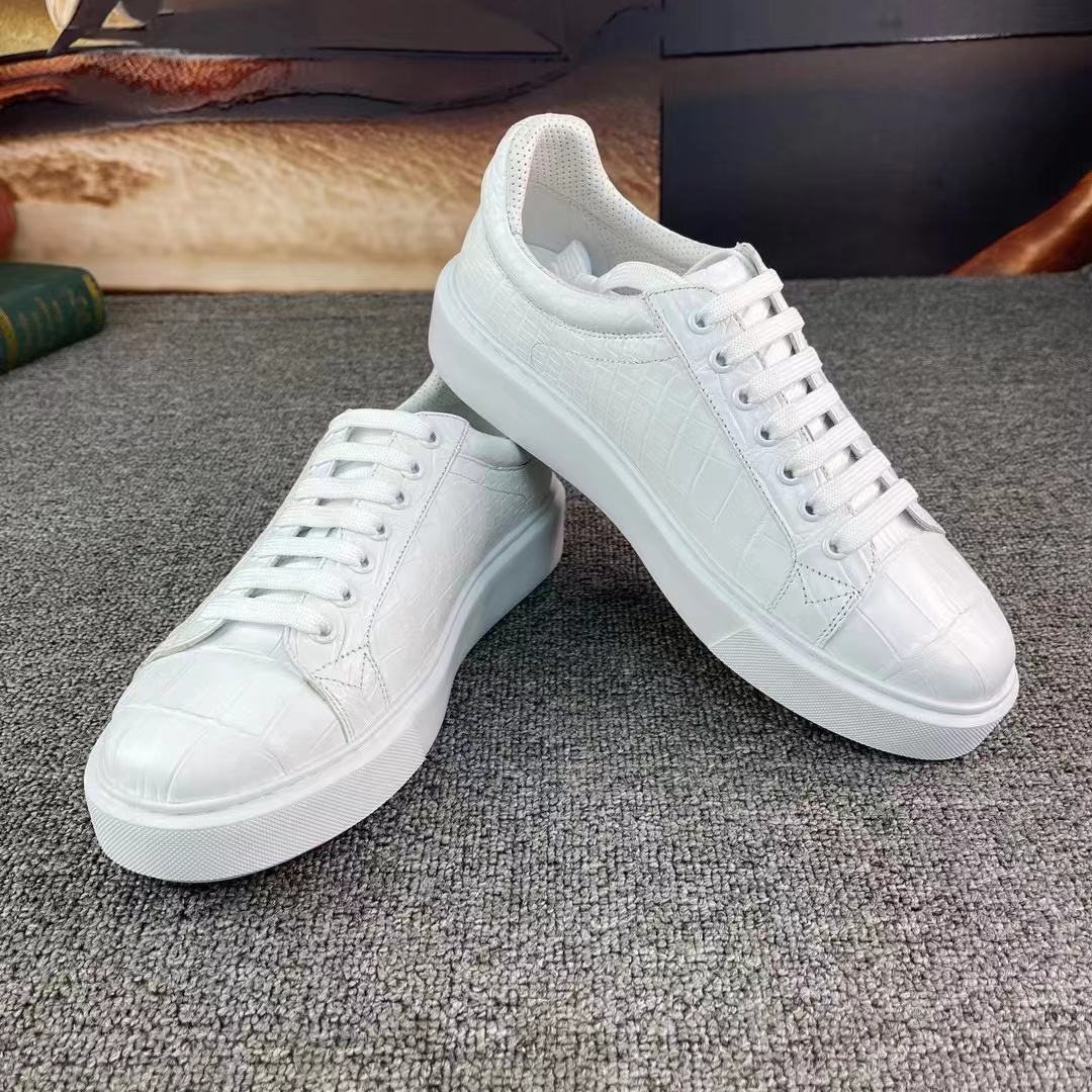 泰国进口鳄鱼皮板鞋男新款喜马拉雅白真皮超轻低帮男鞋小白鞋皮鞋