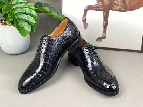 泰国鳄鱼皮正装男鞋固特异真皮底高端商务鞋一体式系带肚皮真皮鞋