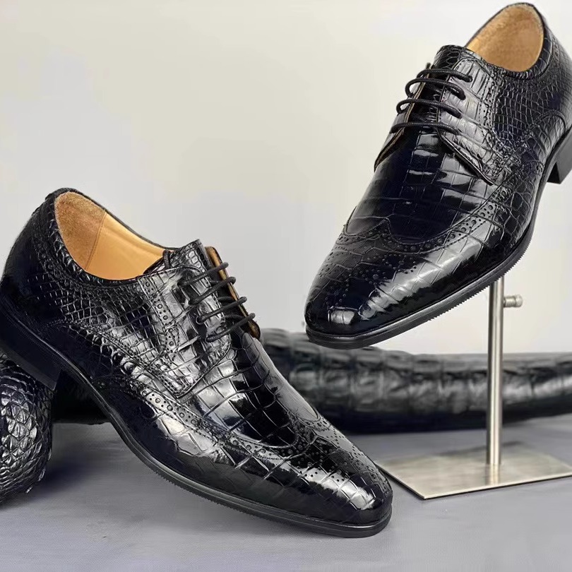 固特异纯手工男士雕花鞋正鳄百