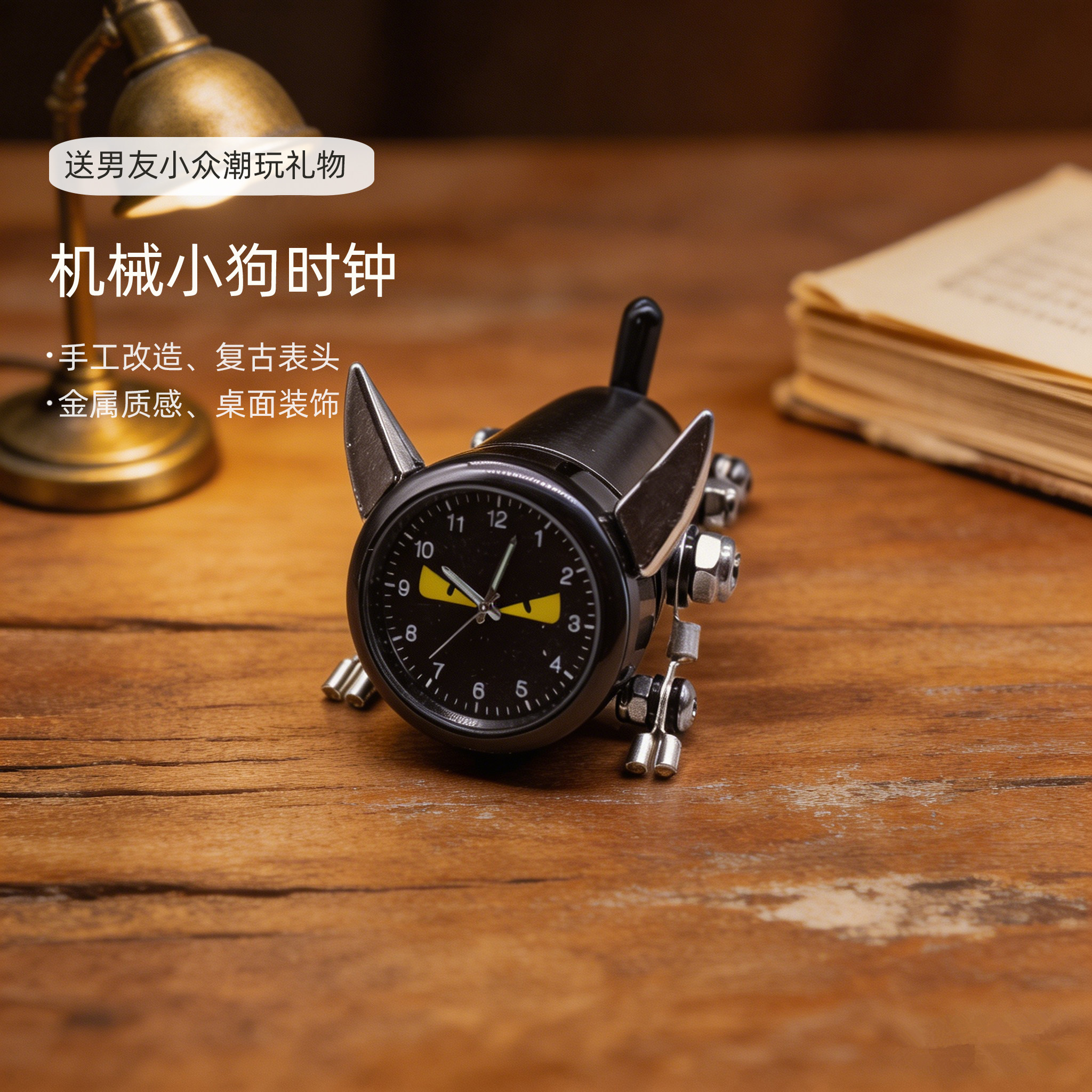 工业风机械小狗 复古表头金属摆装饰摆件