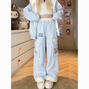 ABC开学宅系可爱软妹猫咪二次元亚文化百搭刺绣冬季加绒裤子休闲