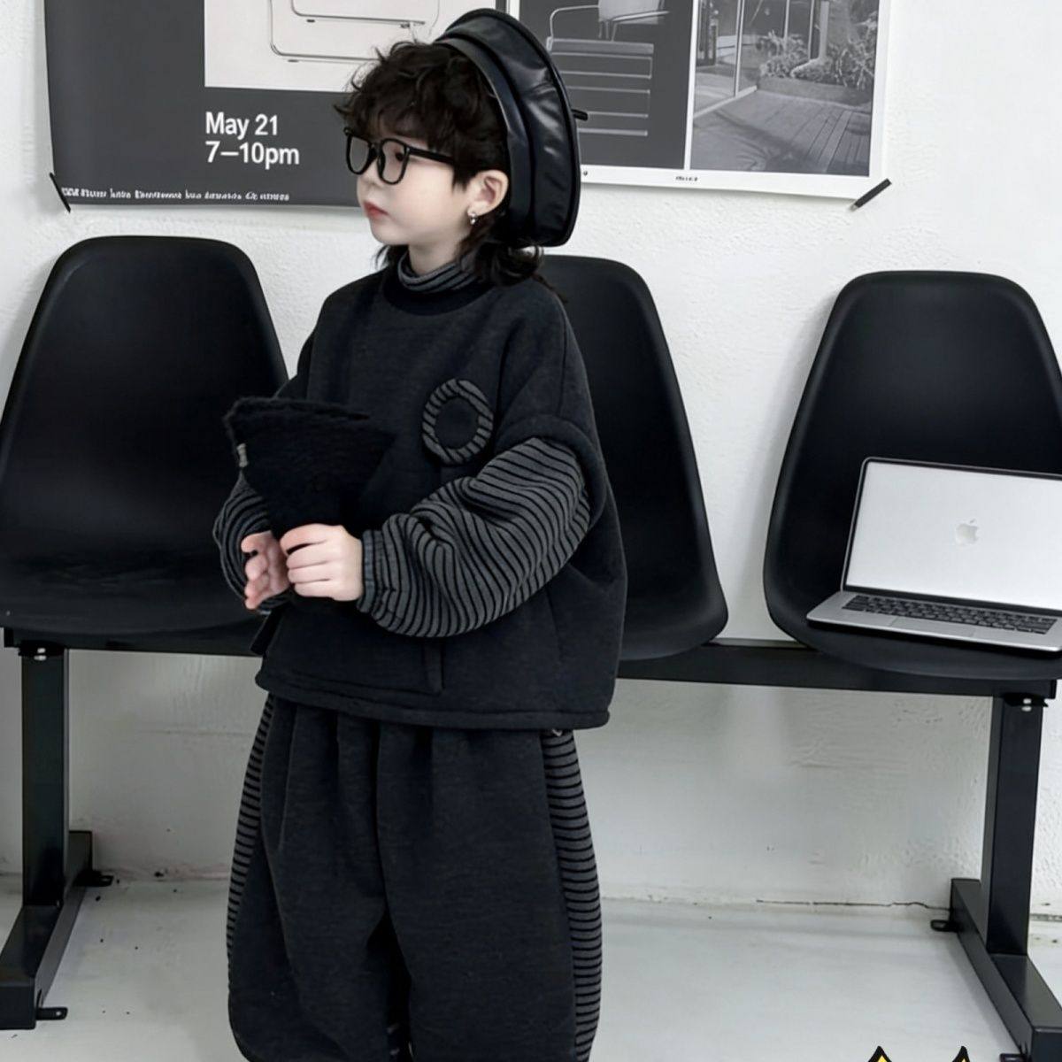 ABC男女童加绒高领卫衣套装儿童秋冬新款加厚半高领上衣条纹束脚,童装/婴儿装/亲子装,儿童运动套装,淘宝优惠券,粉丝福利购,淘宝优惠卷