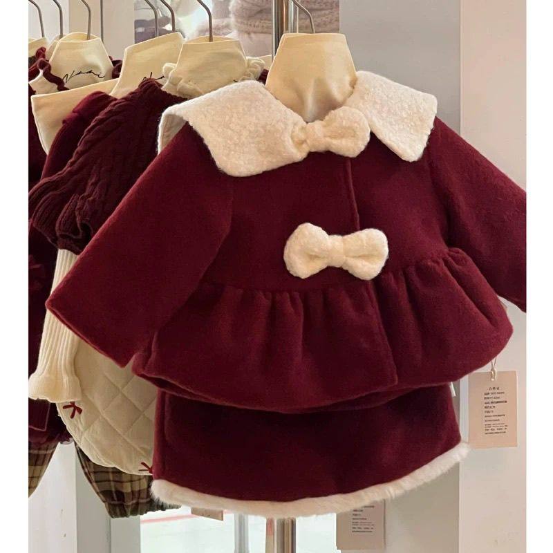 ABC女童套装新款2025拜年服加厚儿童红色洋气圣诞节外套半身裙两,童装/婴儿装/亲子装,儿童运动套装,淘宝优惠券,粉丝福利购,淘宝优惠卷