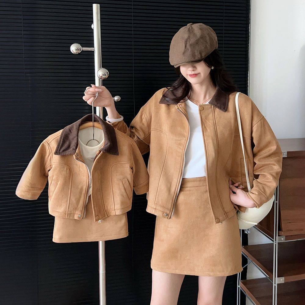 ABC亲子款女童2025秋冬新款外套复古轻薄夹克套装短款上衣洋气时,童装/婴儿装/亲子装,普通外套,淘宝优惠券,粉丝福利购,淘宝优惠卷