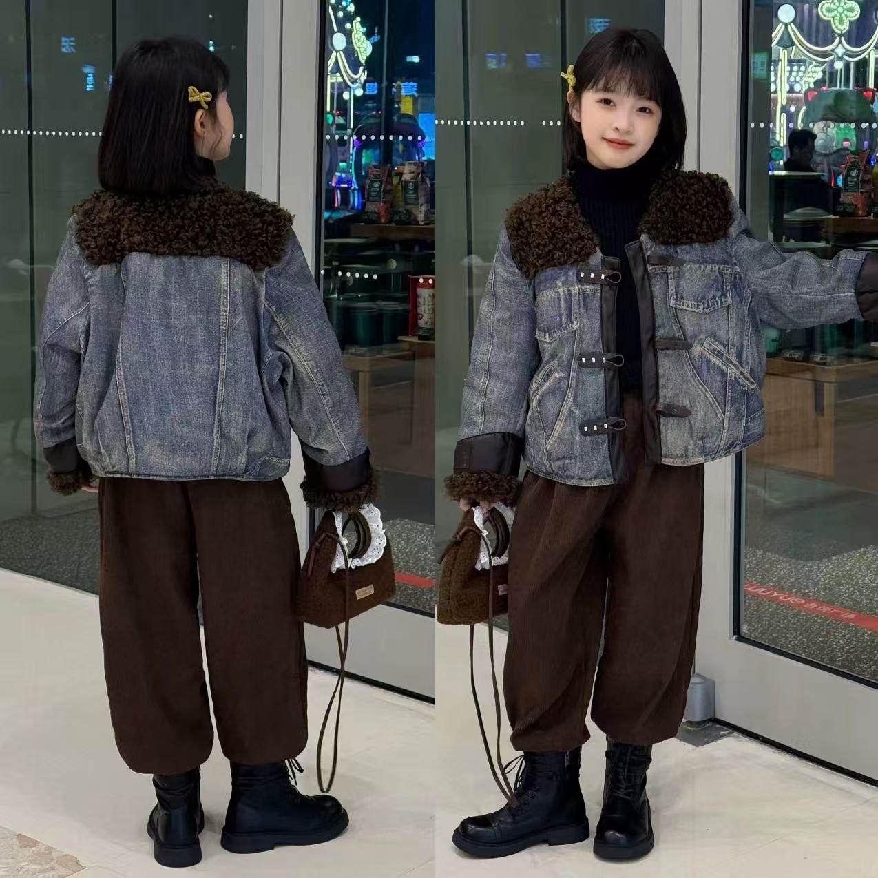 ABC韩系牛仔拼接加厚棉服外套女童2025秋冬新款百搭夹棉棉衣套装,童装/婴儿装/亲子装,儿童运动套装,淘宝优惠券,粉丝福利购,淘宝优惠卷