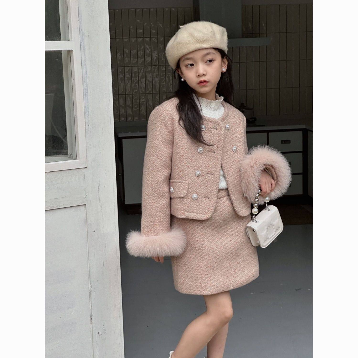 ABC女童小香风套装2024年冬季新款狐狸毛粗花呢夹棉加厚半身裙两,童装/婴儿装/亲子装,儿童运动套装,淘宝优惠券,粉丝福利购,淘宝优惠卷