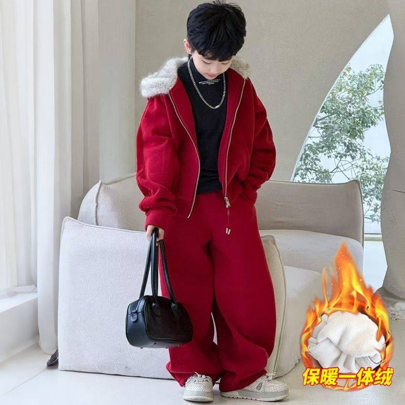 ABC童装男童加绒套装2026新款儿童红色卫衣秋冬装12岁马年本命年,童装/婴儿装/亲子装,儿童运动套装,淘宝优惠券,粉丝福利购,淘宝优惠卷