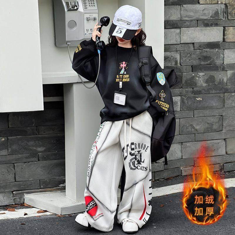 ABC女童加绒加厚套装2025秋冬新款中大童儿童洋气涂鸦加绒卫衣两,童装/婴儿装/亲子装,儿童运动套装,淘宝优惠券,粉丝福利购,淘宝优惠卷