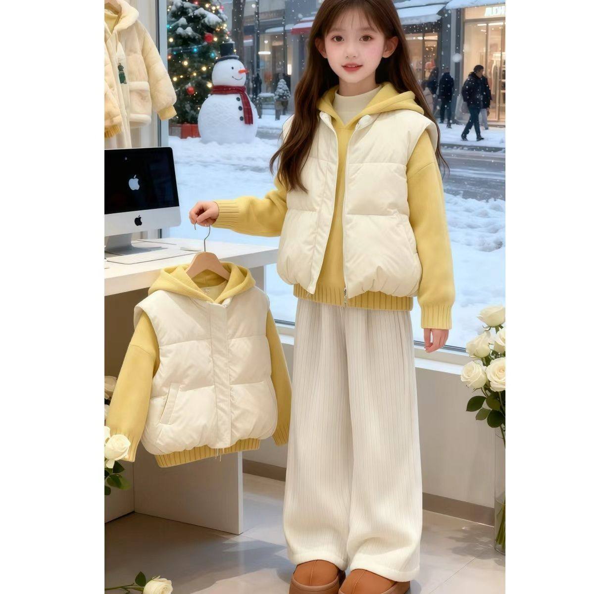 ABC女童加绒加厚套装冬季2025新款大童韩版时髦马甲毛衣阔腿裤三,童装/婴儿装/亲子装,儿童运动套装,淘宝优惠券,粉丝福利购,淘宝优惠卷