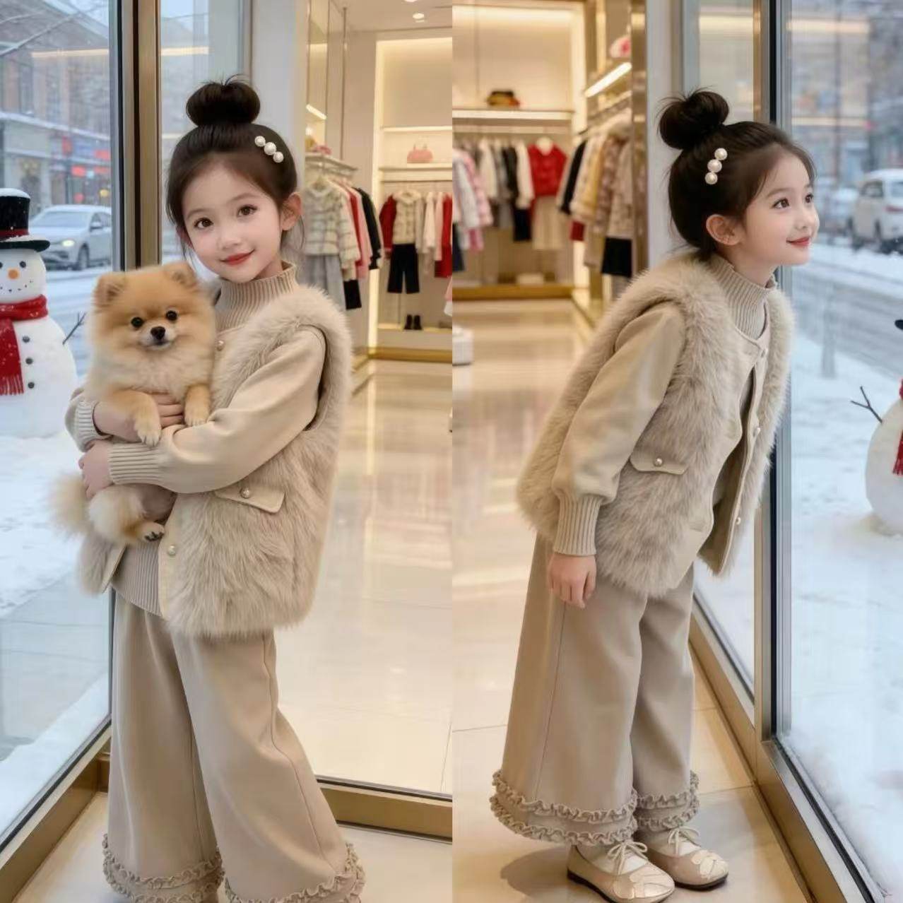 ABC女童小香风马甲三件套秋冬2025新款洋气针织打底衫阔腿裤拜年,童装/婴儿装/亲子装,儿童运动套装,淘宝优惠券,粉丝福利购,淘宝优惠卷